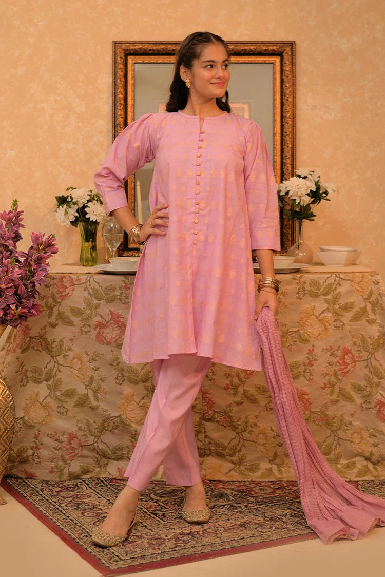 Picture of GBC-02838 | Pink & Gold | Casual Plus 3 Piece Suit | Viscose Jacquard - Available at Raja Sahib