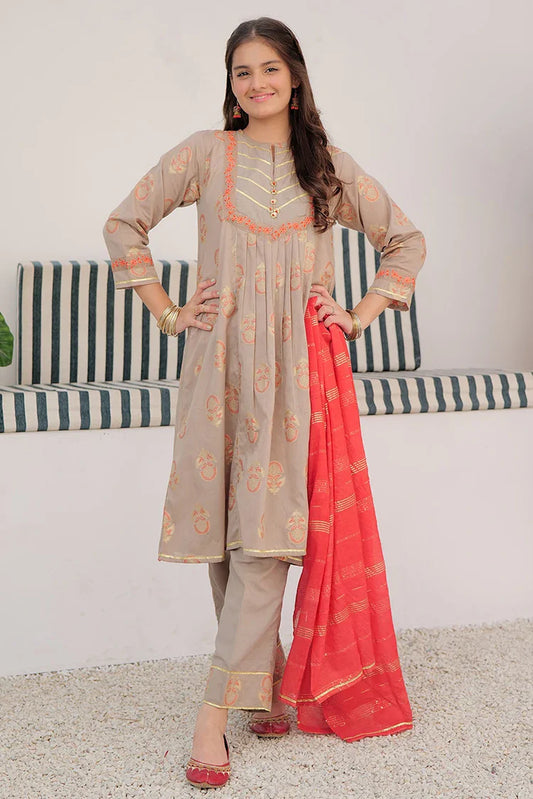 Picture of GBD-02927 | Beige & Multicolor | Casual Plus 3 Piece Suit | Cotton Jacquard - Available at Raja Sahib
