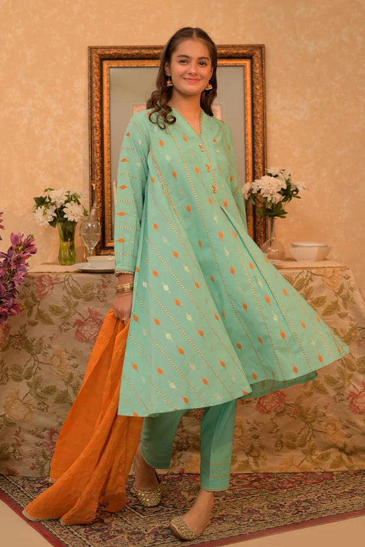 Picture of GBD-02932 | Sea Green & Multicolor | Casual Plus 3 Piece Suit | Cotton Jacquard - Available at Raja Sahib