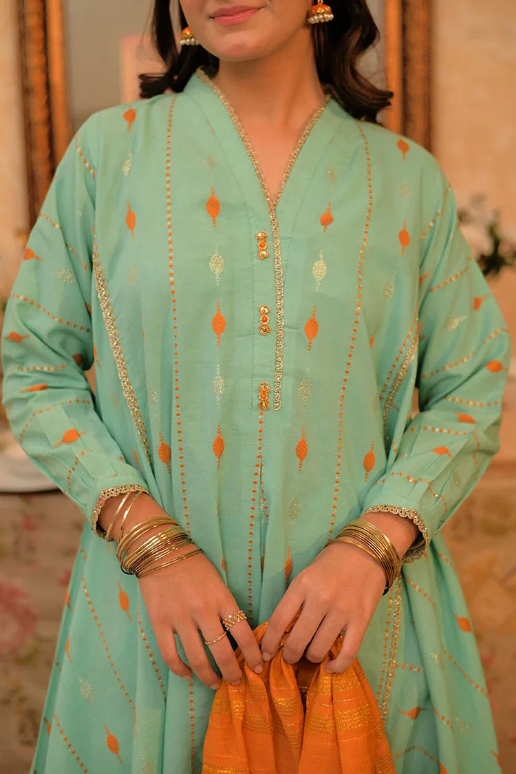 Picture of GBD-02932 | Sea Green & Multicolor | Casual Plus 3 Piece Suit | Cotton Jacquard - Available at Raja Sahib