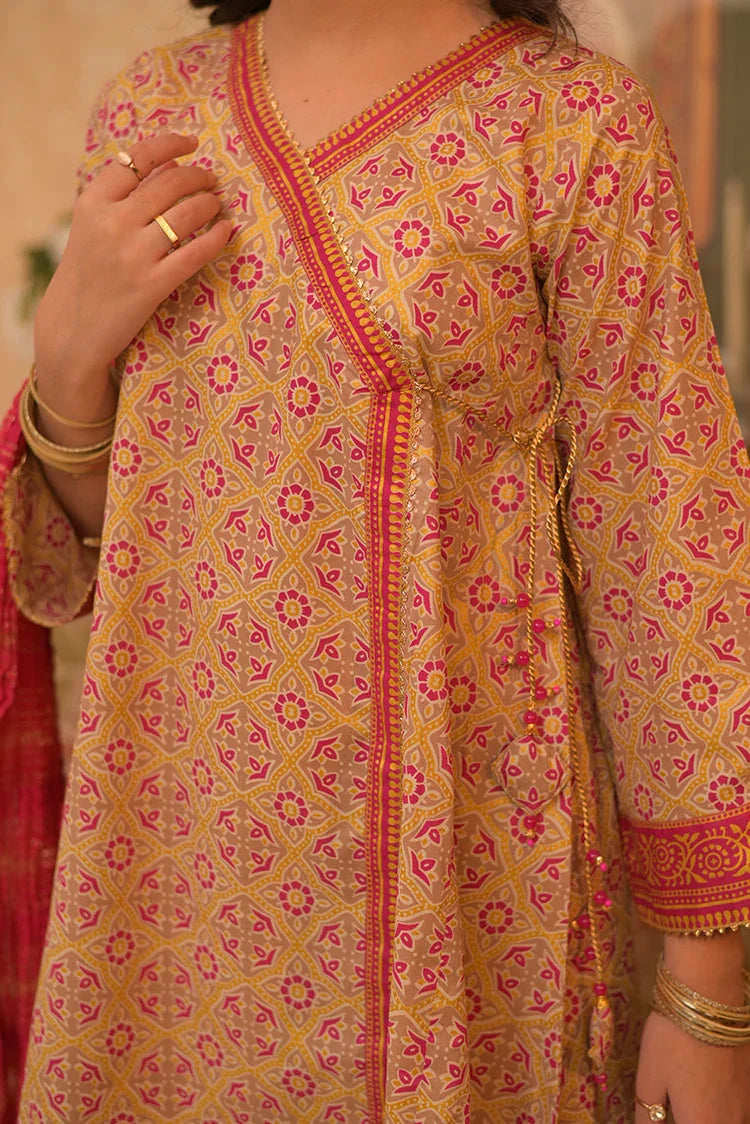 Picture of GBD-02940 | Beige & Multicolor | Casual Plus 3 Piece Suit | Cotton Gold Printed - Available at Raja Sahib