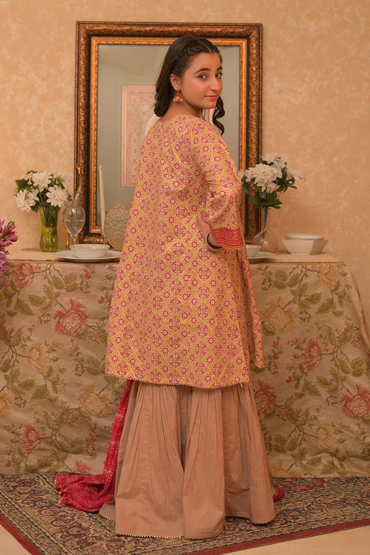 Picture of GBD-02940 | Beige & Multicolor | Casual Plus 3 Piece Suit | Cotton Gold Printed - Available at Raja Sahib