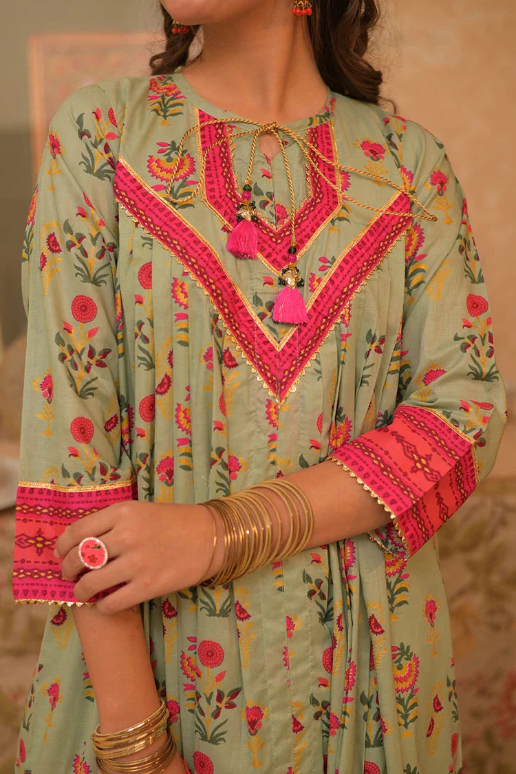 Picture of GBD-02941 | Light Green & Multicolor | Casual Plus 3 Piece Suit | Cotton Gold Printed - Available at Raja Sahib