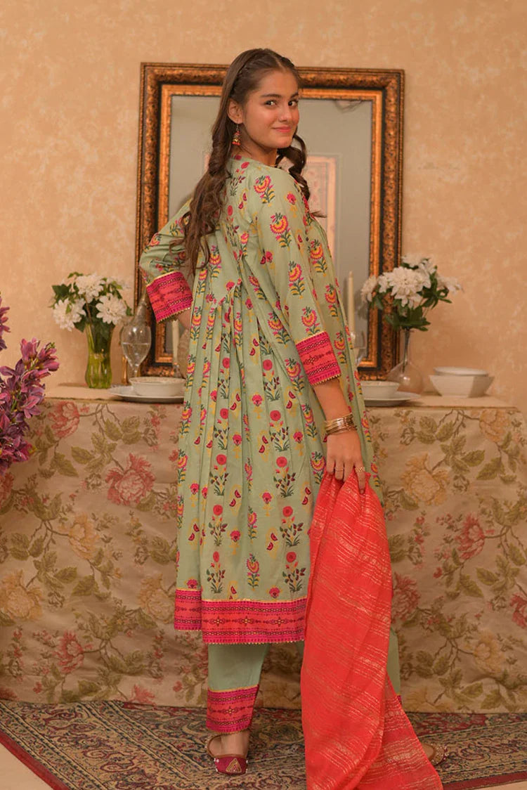 Picture of GBD-02941 | Light Green & Multicolor | Casual Plus 3 Piece Suit | Cotton Gold Printed - Available at Raja Sahib