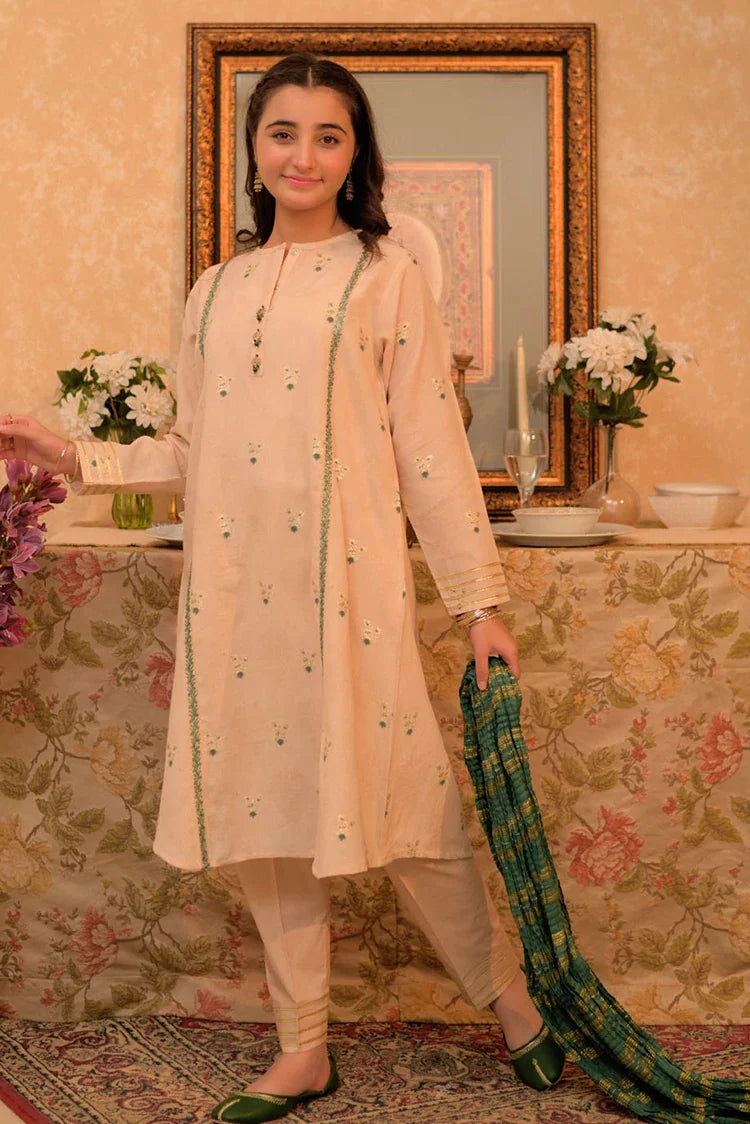 Picture of GBD-02942 | Fawn & Multicolor | Casual Plus 3 Piece Suit | Cotton Jacquard - Available at Raja Sahib
