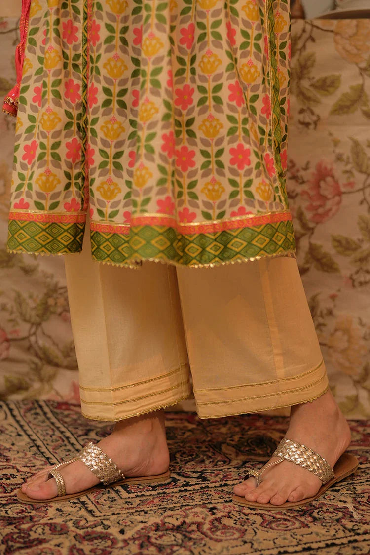 Picture of GBD-02954 | Fawn & Multicolor | Casual Plus 3 Piece Suit | Cotton Lawn Gold Printed - Available at Raja Sahib