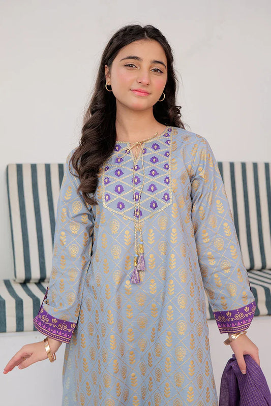 Picture of GBD-02981 | Grey & Gold | Casual Plus 3 Piece Suit | Cotton Dobby Gold Print - Available at Raja Sahib