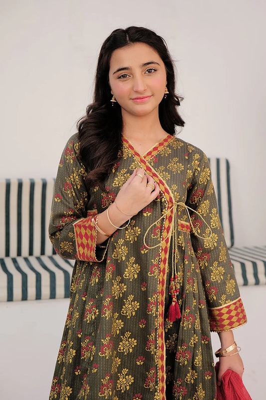 Picture of GBD-02984 | Grey & Multicolor | Casual Plus 3 Piece Suit | Cotton Dobby Dye over Gold Print - Available at Raja Sahib