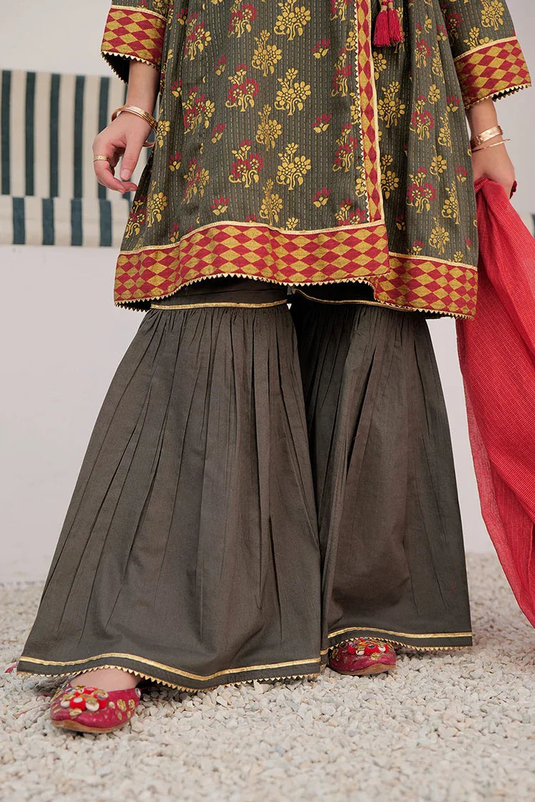 Picture of GBD-02984 | Grey & Multicolor | Casual Plus 3 Piece Suit | Cotton Dobby Dye over Gold Print - Available at Raja Sahib