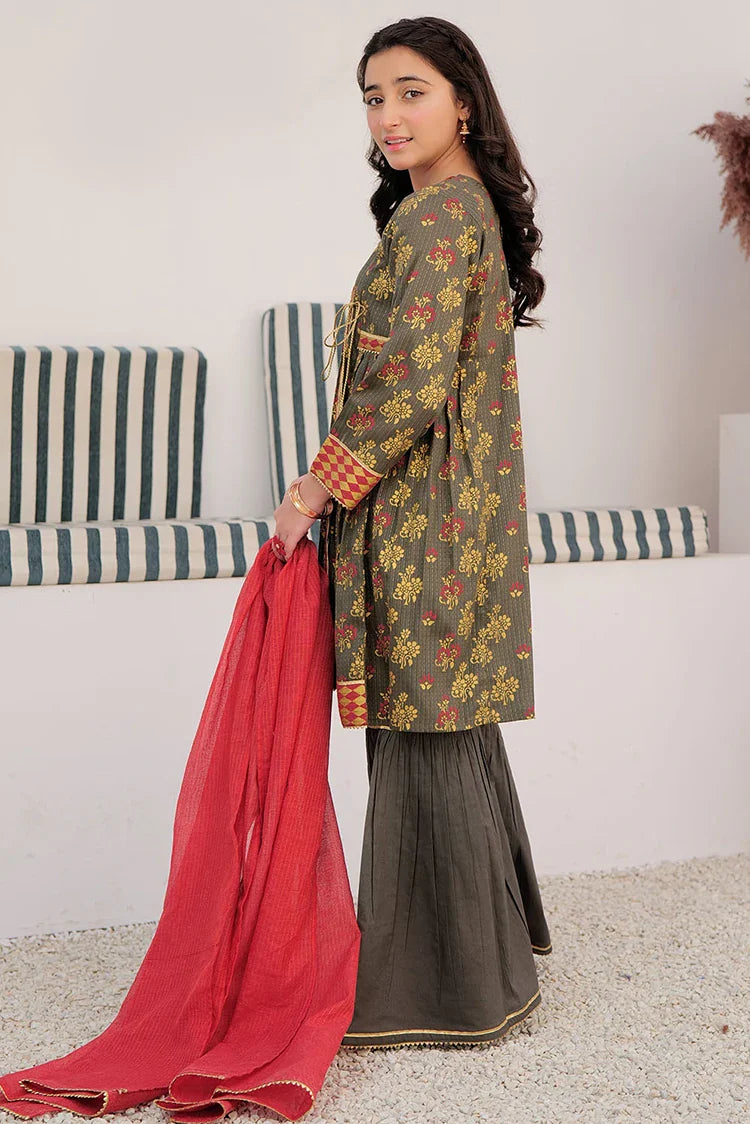 Picture of GBD-02984 | Grey & Multicolor | Casual Plus 3 Piece Suit | Cotton Dobby Dye over Gold Print - Available at Raja Sahib