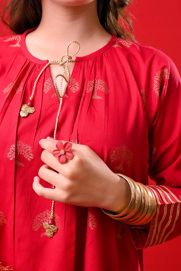 Picture of Senorita - Girls Eid Dress - Red & Gold - Casual Plus 3 Piece Suit - GBD-03374 - Available at Raja Sahib