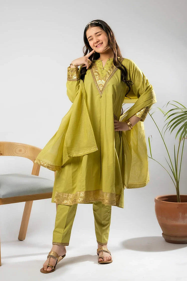 Picture of Senorita - Perot Green & Gold - Casual Plus 3 Piece Suit - Cotton Foil Printed - GBD-03399 - Available at Raja Sahib