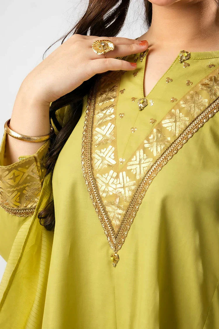 Picture of Senorita - Perot Green & Gold - Casual Plus 3 Piece Suit - Cotton Foil Printed - GBD-03399 - Available at Raja Sahib