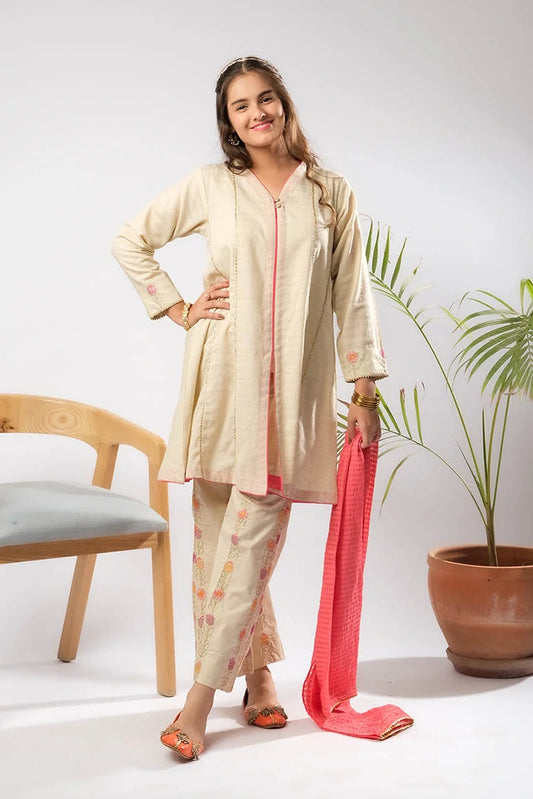 Senorita - Girls Casual Dress - Casual Plus 3 Piece Suit  - Cotton Self Dobby - GBD-03402