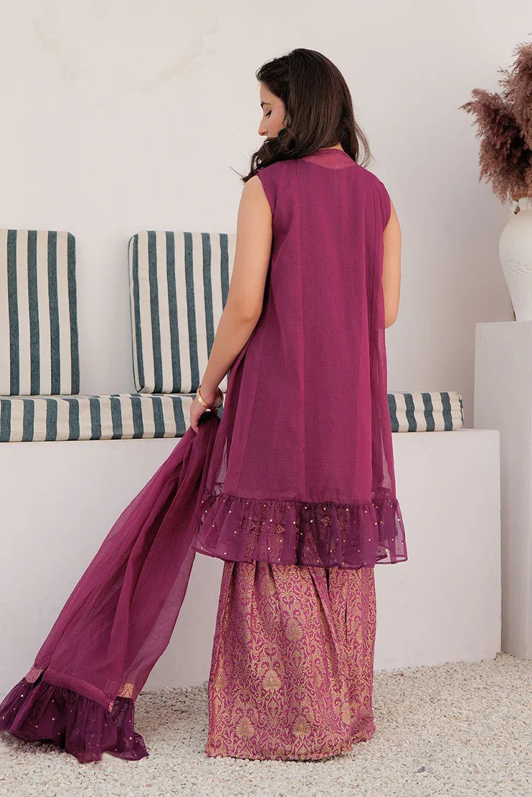 Picture of GDD-02848 | Magenta & Gold | Formal 3 Piece Suit | Polyester Bori Net - Available at Raja Sahib