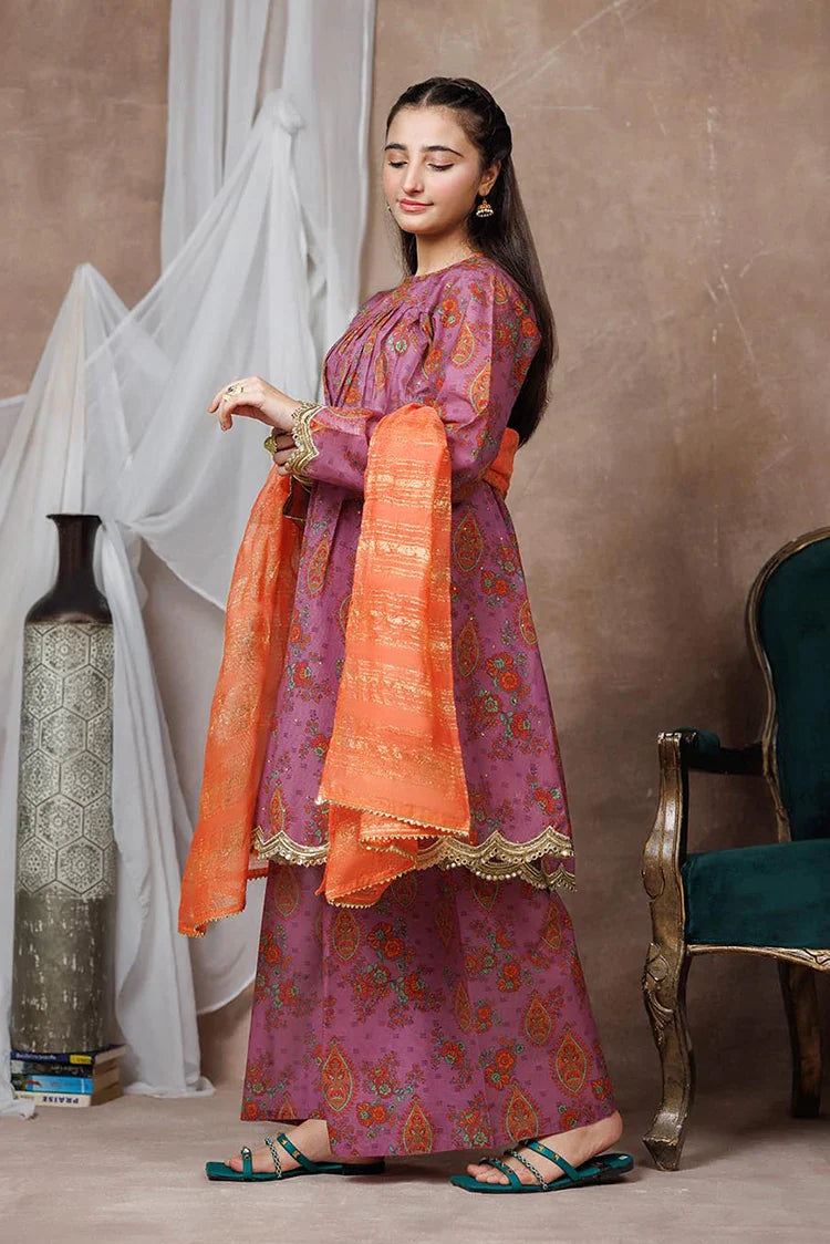 Picture of Girls formal clothes | Purple & Multicolor | Formal 3 Piece Suit | Cotton Shamray | GDD-03138 - Available at Raja Sahib