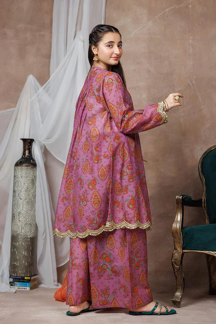 Picture of Girls formal clothes | Purple & Multicolor | Formal 3 Piece Suit | Cotton Shamray | GDD-03138 - Available at Raja Sahib