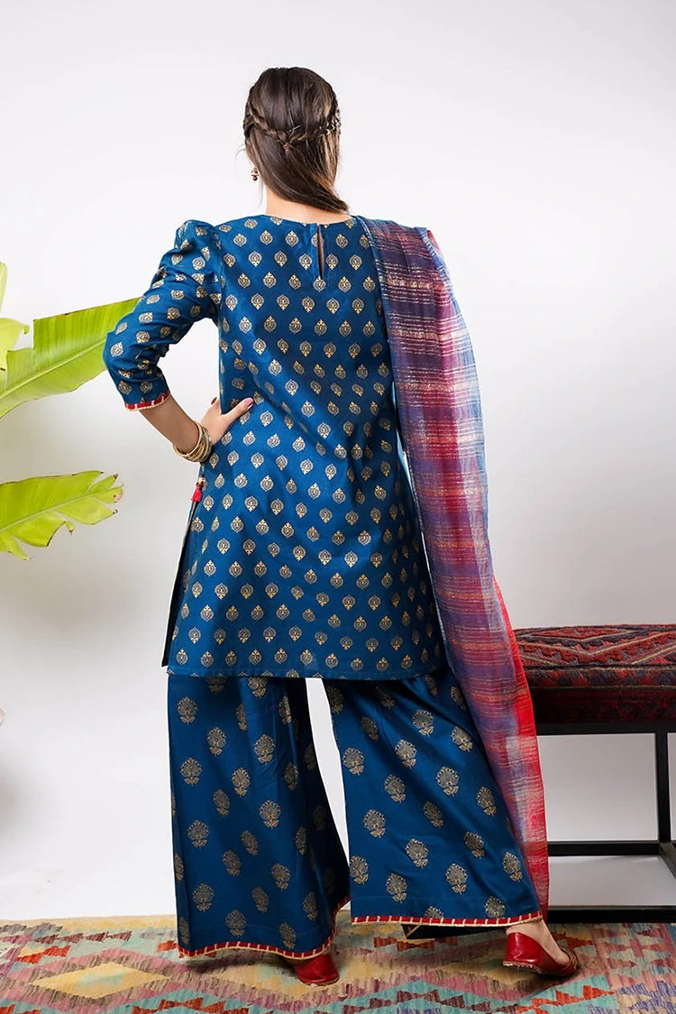 Picture of Senorita - Girls formal clothes - Blue & Gold - Formal 3 Piece Suit - GDD-03254 - Available at Raja Sahib
