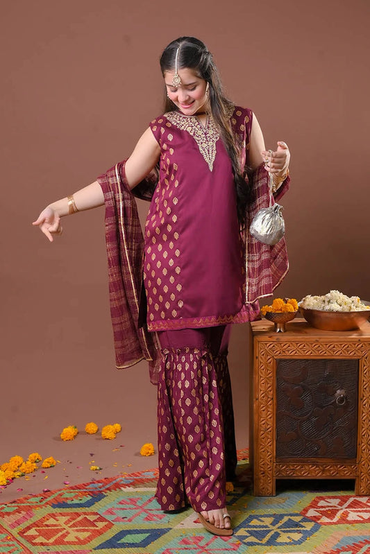 Senorita - Girls formal clothes - Magenta & Gold - Formal 3 Piece Suit  - GDD-03256