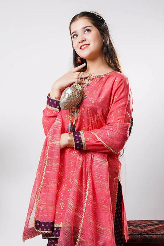 Picture of Senorita - Girls formal clothes - Peach & Magenta - Formal 3 Piece Suit - GDD-03257 - Available at Raja Sahib