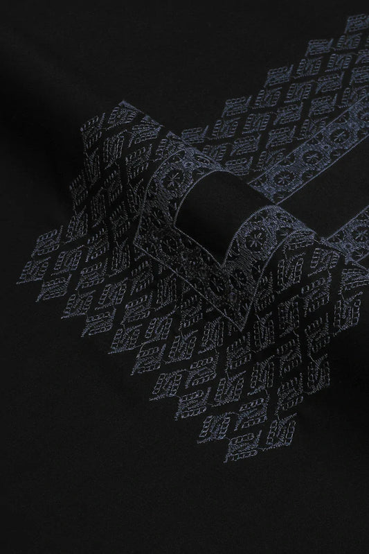 Fabrich - Men's Embroidered Unstitch Kameez Shalwar-Black