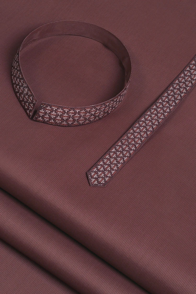 Picture of Fabrich - Men's Unstitch Textured Cotton Embroidered Kurta - Syrup - Available at Raja Sahib