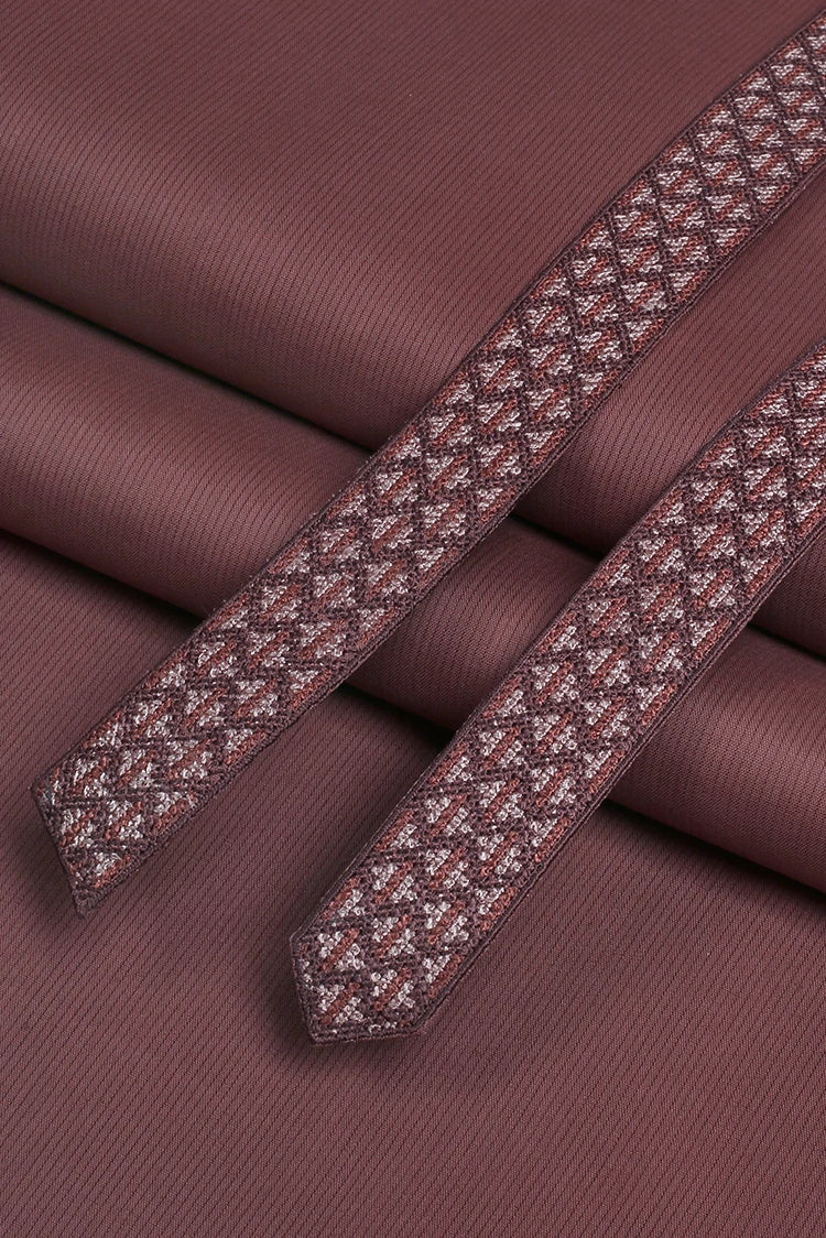 Picture of Fabrich - Men's Unstitch Textured Cotton Embroidered Kurta - Syrup - Available at Raja Sahib