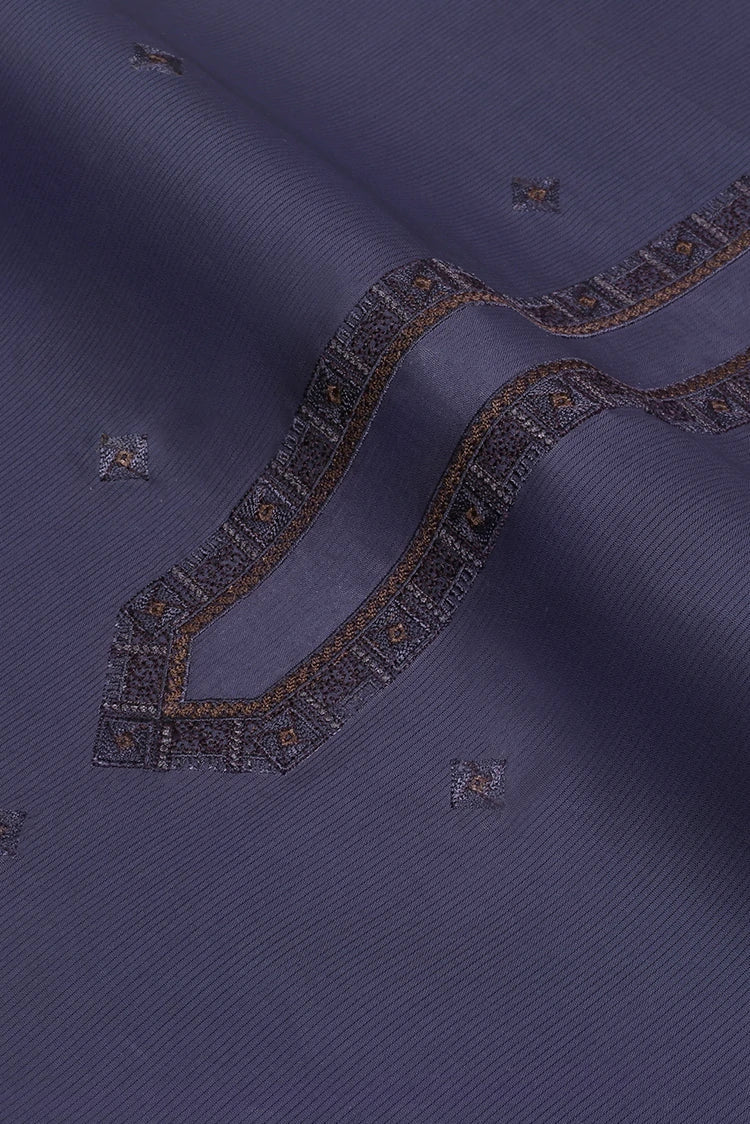 Picture of Fabrich - Men's Unstitch Textured Cotton Embroidered Kurta - Ultra Violet - Available at Raja Sahib