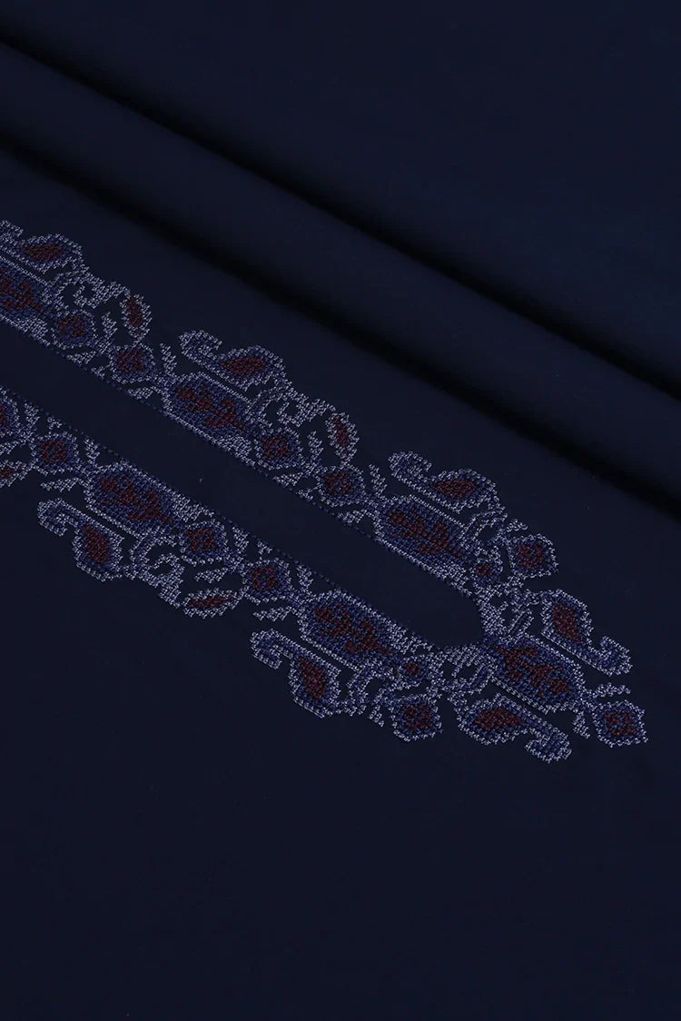 Picture of Fabrich - Men's Cross Stitch Embroidered Wash & Wear - Navy - Available at Raja Sahib