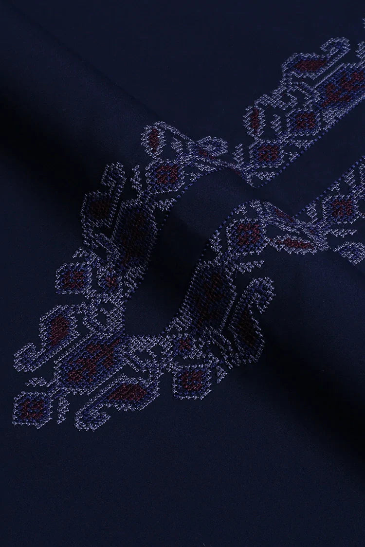 Picture of Fabrich - Men's Cross Stitch Embroidered Wash & Wear - Navy - Available at Raja Sahib