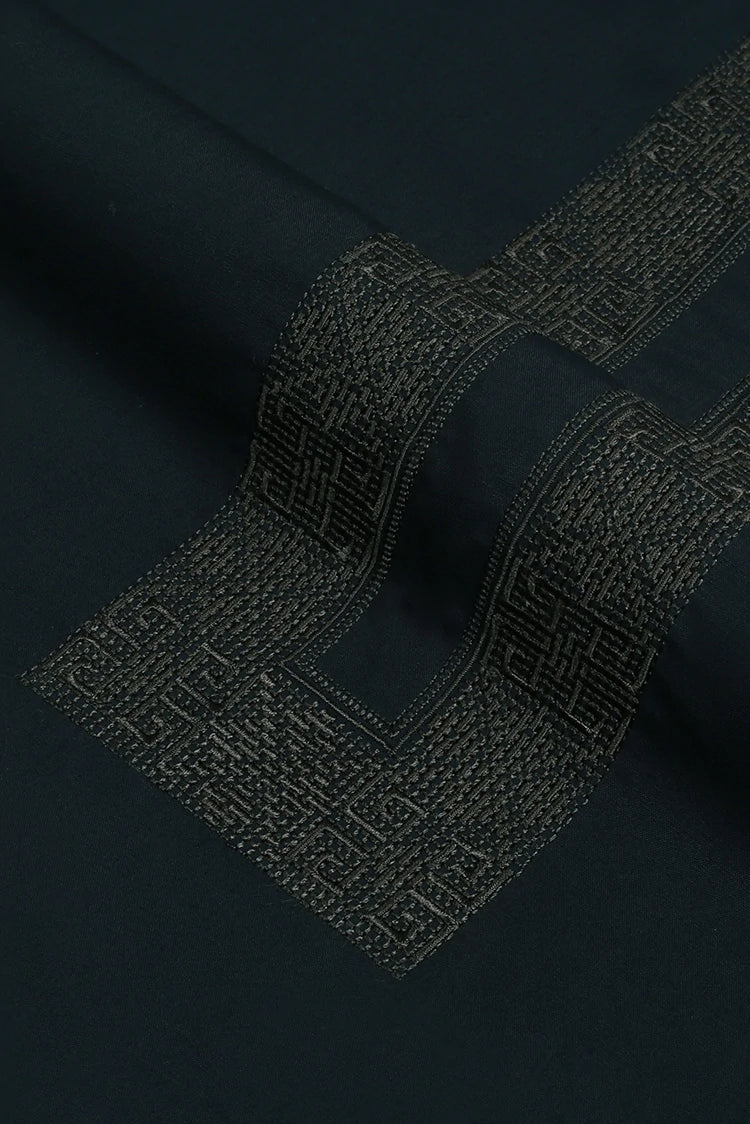 Picture of Fabrich - Men's Unstitch Tarkashi Effect Embroidered Neckline - Olive - Available at Raja Sahib