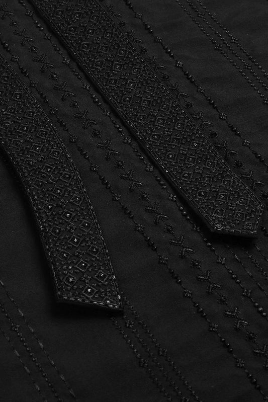 Fabrich - Men's Unstitch Front Allover Embroidery With Bann/Placket - Black