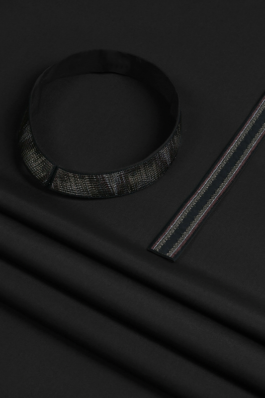 Picture of Fabrich - Men's Unstitch 5-Colors Ikat Effect Embroidered Bann/Placket - Black - Available at Raja Sahib