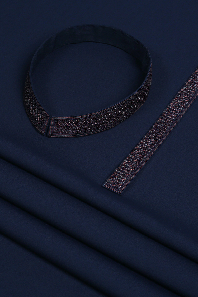 Picture of Fabrich - Men's Unstitch 5-Colors Cross-Stitch Embroidered Bann/Placket - Navy - Available at Raja Sahib