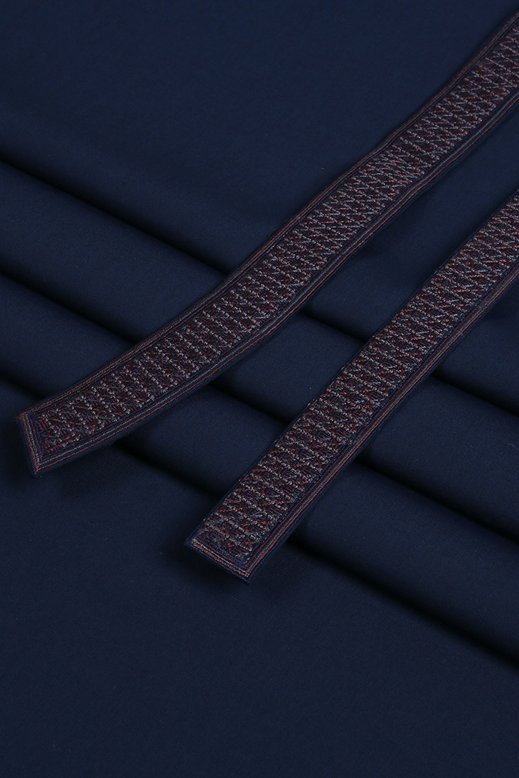 Picture of Fabrich - Men's Unstitch 5-Colors Cross-Stitch Embroidered Bann/Placket - Navy - Available at Raja Sahib