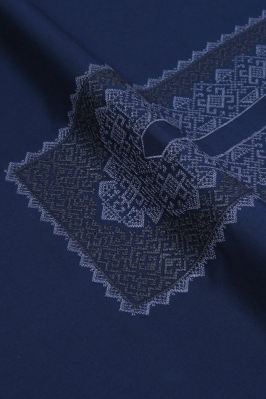 Picture of Fabrich - Men's Unstitch Cross Stitch Embroidered Kameez Shalwar - Navy - Available at Raja Sahib