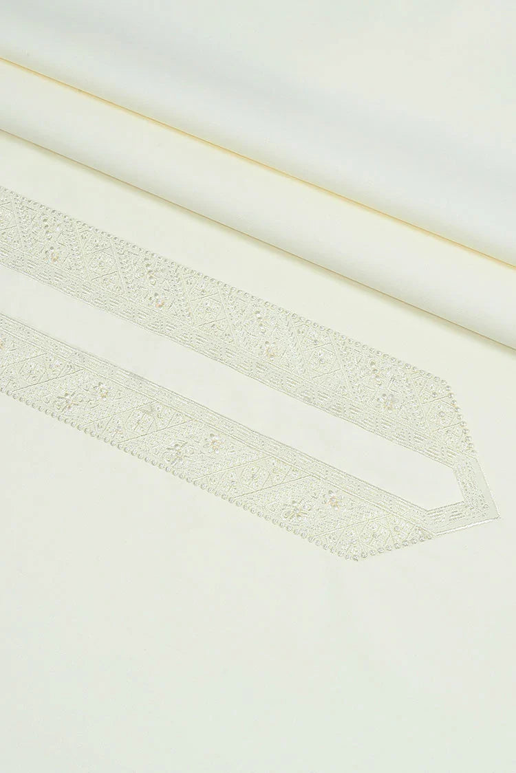 Picture of Fabrich - Men's Unstitch Self Thread Run-Stitch Embroidered Kameez Shalwar - Cream - Available at Raja Sahib