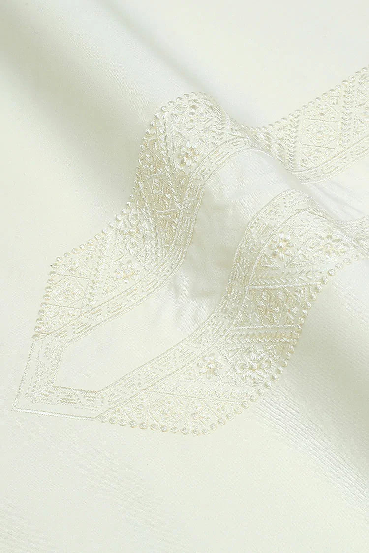 Picture of Fabrich - Men's Unstitch Self Thread Run-Stitch Embroidered Kameez Shalwar - Cream - Available at Raja Sahib