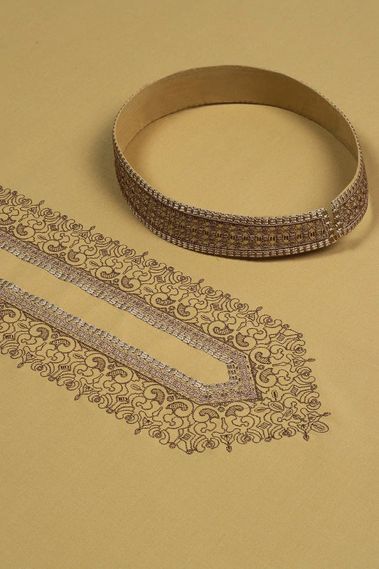 Picture of Fabrich - Men's Unstitch Multi-Colored Embroidered Kameez Shalwar - Mustard - Available at Raja Sahib