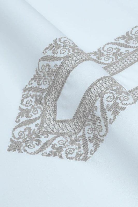 Picture of Fabrich - Men's Unstitch Cotton Thread Embroidered Kameez Shalwar - Off White - Available at Raja Sahib