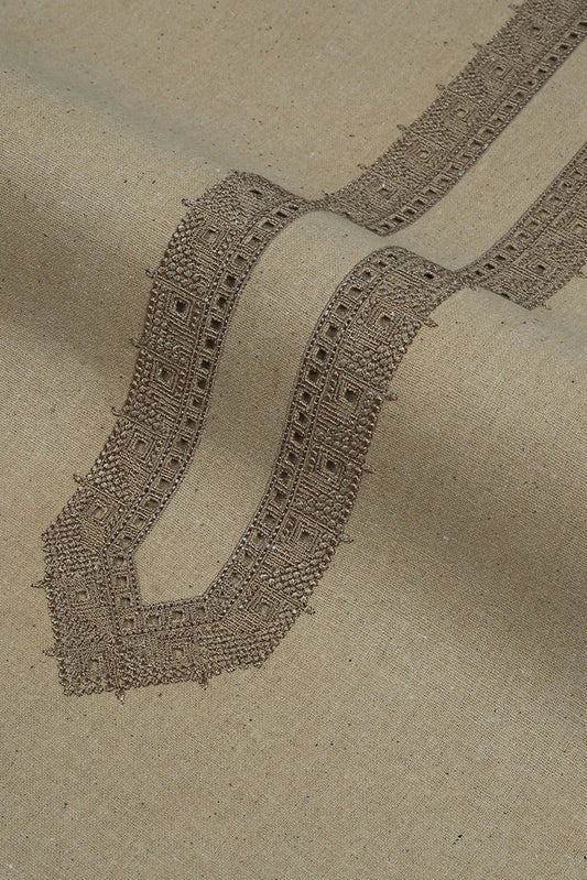 Fabrich - Men's Unstitch Embroidered Khaddar Cutwork - Fawn