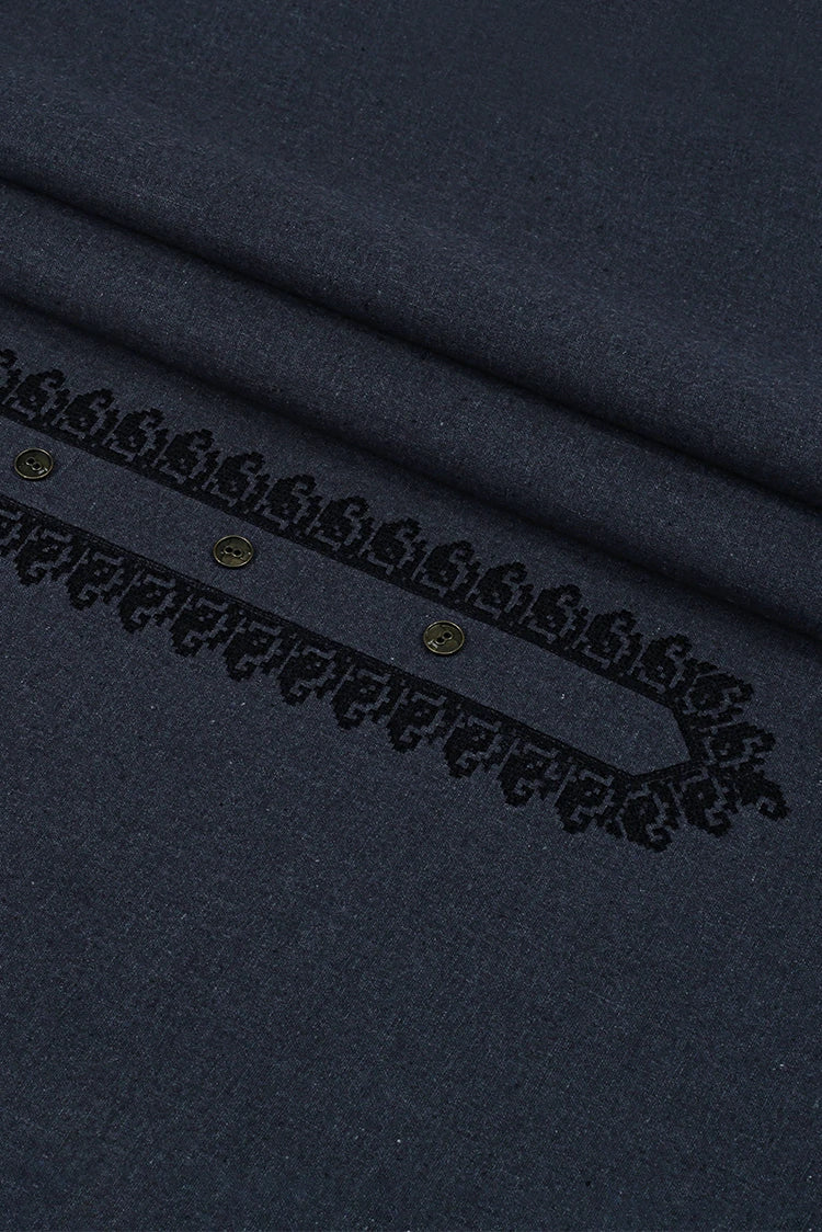 Picture of Fabrich - Men's Unstitch Contrast-Embroidered Khaddar Kameez Shalwar - Charcoal - Available at Raja Sahib