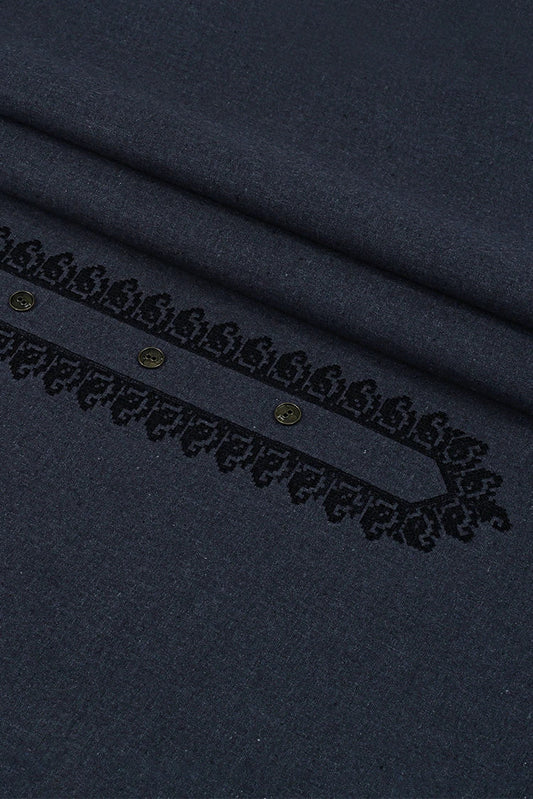 Picture of Fabrich - Men's Unstitch Contrast-Embroidered Khaddar Kameez Shalwar - Charcoal - Available at Raja Sahib