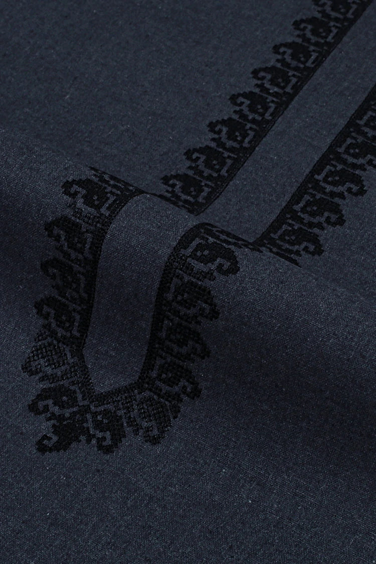 Picture of Fabrich - Men's Unstitch Contrast-Embroidered Khaddar Kameez Shalwar - Charcoal - Available at Raja Sahib