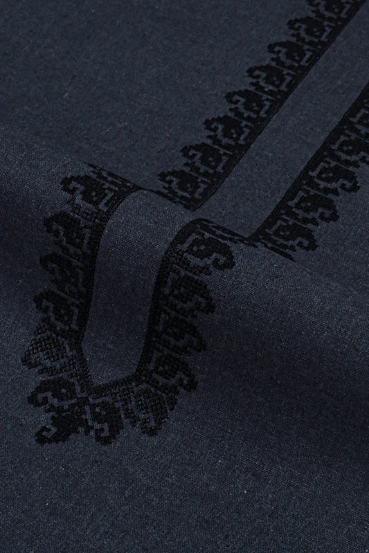 Picture of Fabrich - Men's Unstitch Contrast-Embroidered Khaddar Kameez Shalwar - Charcoal - Available at Raja Sahib