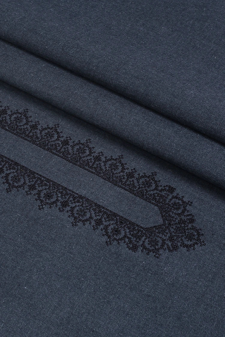 Picture of Fabrich - Men's Unstitch Embroidered Khaddar Cutwork - Charcoal - Available at Raja Sahib