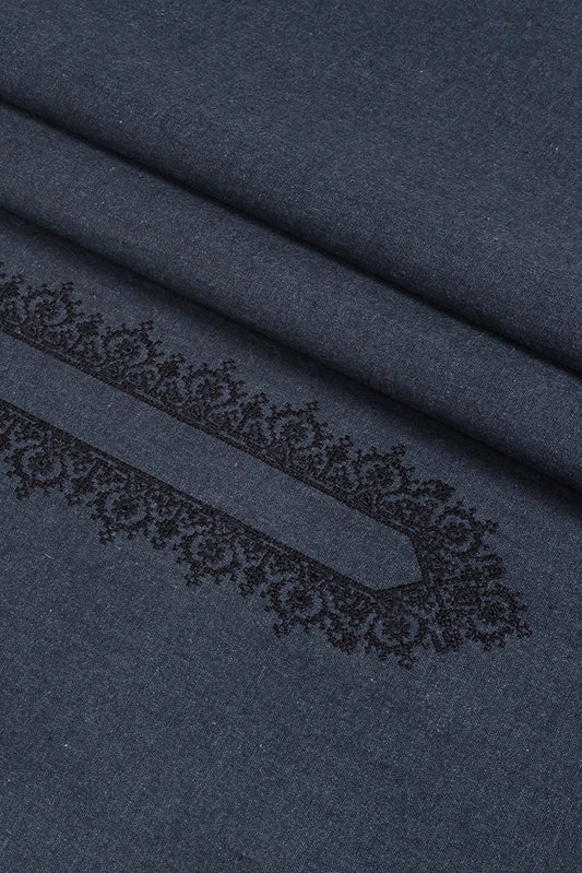 Picture of Fabrich - Men's Unstitch Embroidered Khaddar Cutwork - Charcoal - Available at Raja Sahib