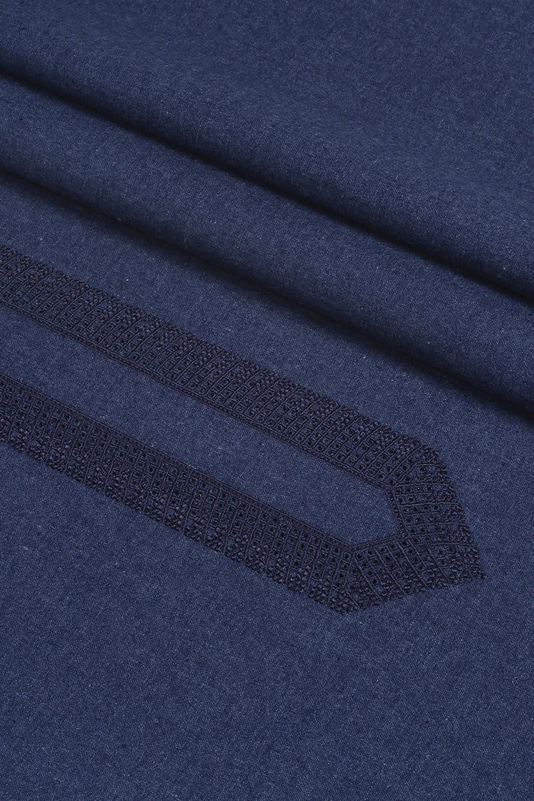 Picture of Fabrich - Men's Unstitch Embroidered Khaddar Cutwork - Denim - Available at Raja Sahib