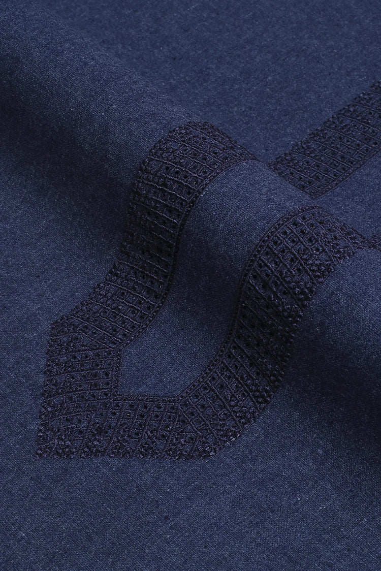 Picture of Fabrich - Men's Unstitch Embroidered Khaddar Cutwork - Denim - Available at Raja Sahib