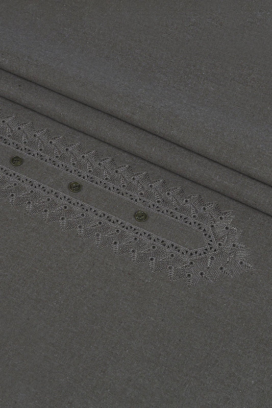 Picture of Fabrich - Men's Unstitch Embroidered Khaddar Cutwork Davy-Grey - Available at Raja Sahib